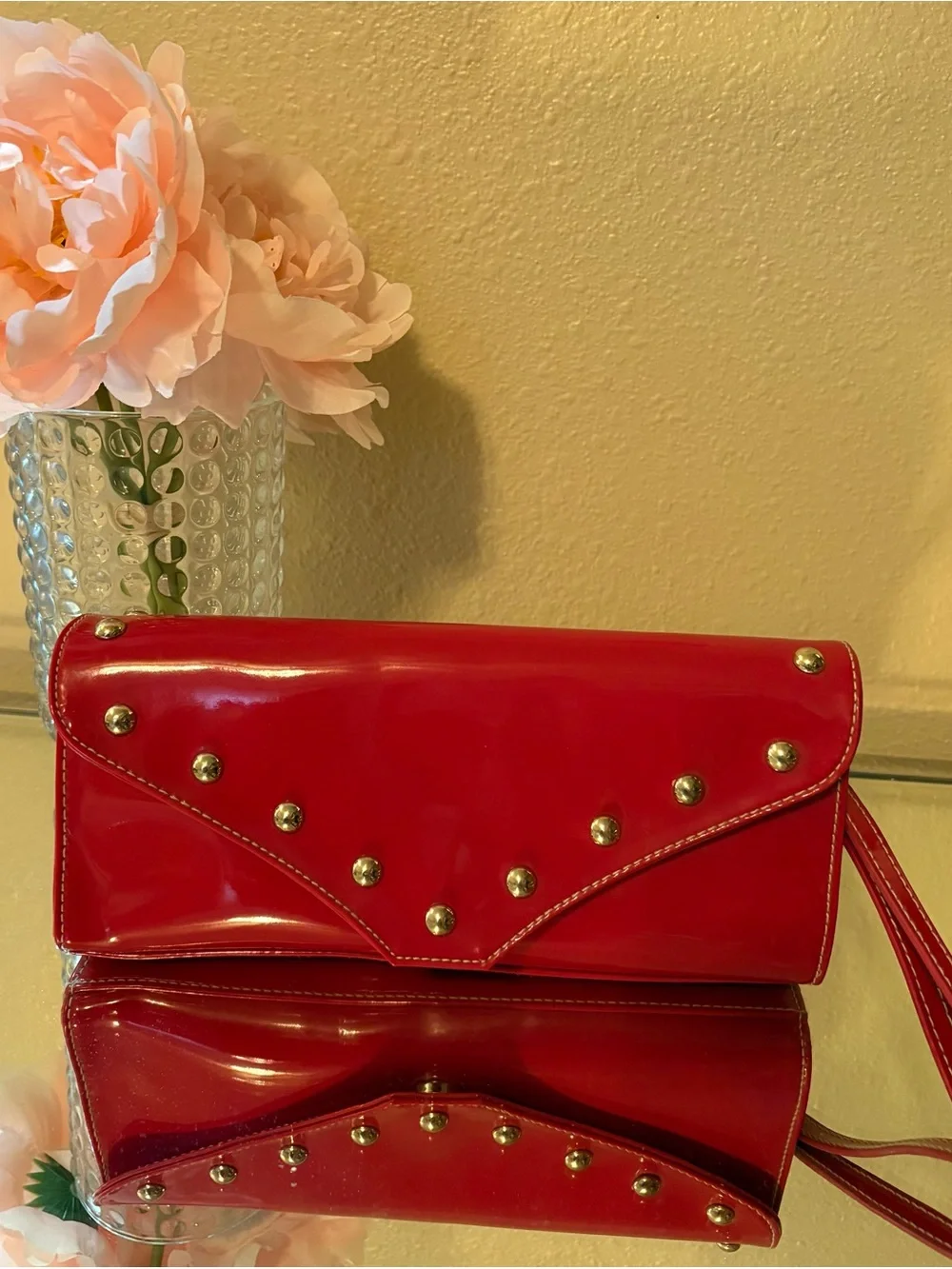 Worthington Red Patent Studded Clutch Wristlet